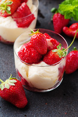 Tiramisu cake with strawberry and mint