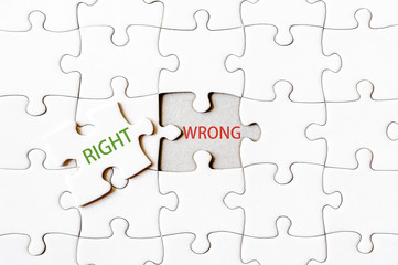 Fototapeta premium Missing jigsaw puzzle piece with word RIGHT