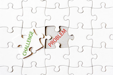 Missing jigsaw puzzle piece with word CHALLENGE