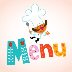 Menu decorative lettering with chef character