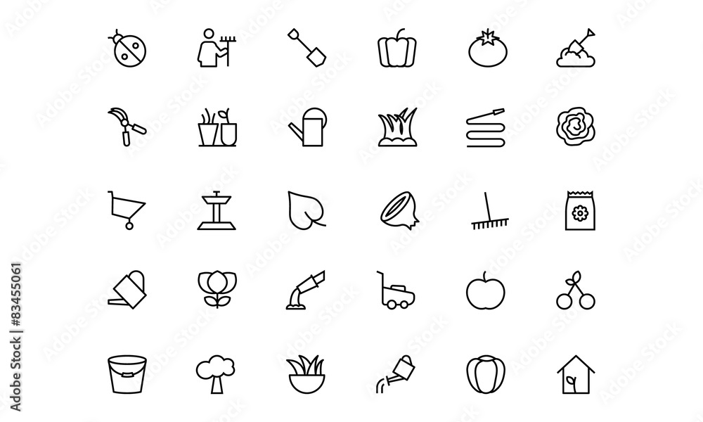 Poster gardening line vector icons 2