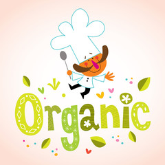 Organic decorative lettering with chef character
