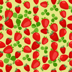 Seamless colorful background made of strawberry and leaves in fl