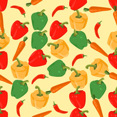 Seamless colorful background made of pepper and carrot in flat d