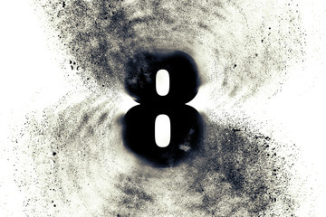 Character Number 8 eight with particles on absrtact background 