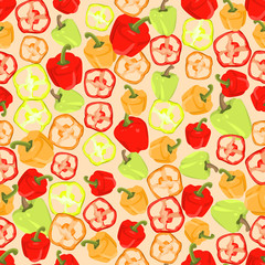 Seamless colorful background made of slices and whole peppers in