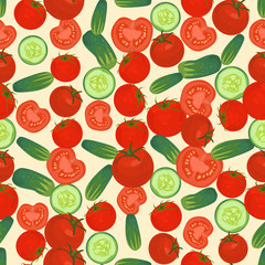 Seamless colorful background made of red tomato and slices and w