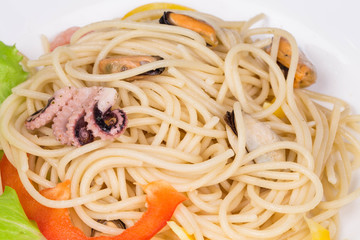 Tasty italian pasta with seafood.