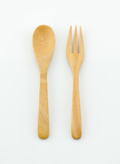 spoon and fork wood isolated