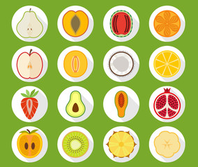 Fruit icon set with long shadow 