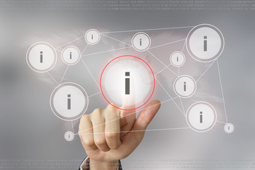 business hand pushing information button
