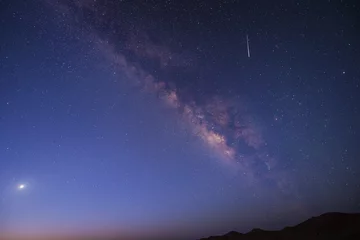 Fotobehang Milky Way and Meteor in Sahara Desert, © Ruangrat