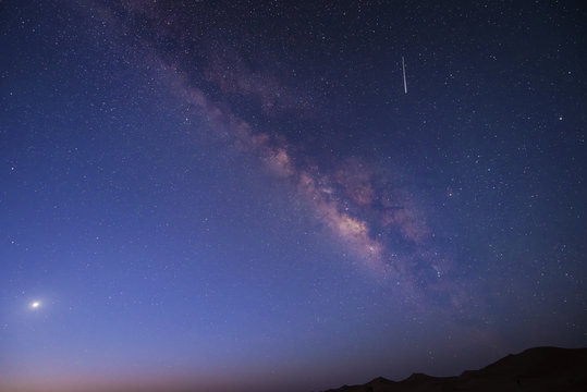 Milky Way and Meteor in Sahara Desert,