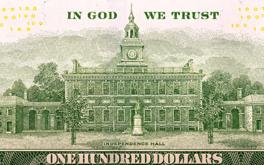 Independence hall on a dollar bill. Toned - 83458642