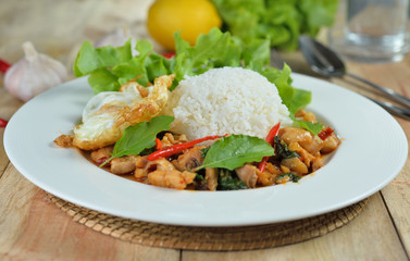 stir fried chicken with holy basil  and hot chilli