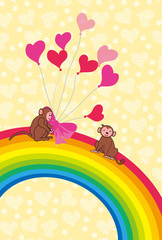 Obraz na płótnie Canvas 可愛い猿と虹のグリーティングカード