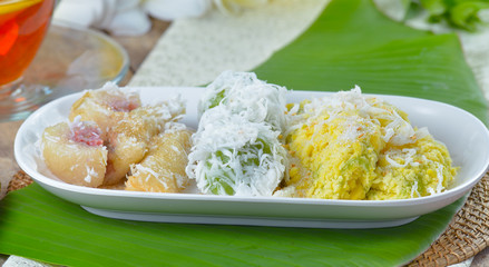 Thai dessert with  sliced  coconut