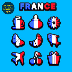 Vector set of fresh and colorful French traditional icons