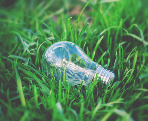 Light bulb in a grass. Environment, eco technology, energy and i