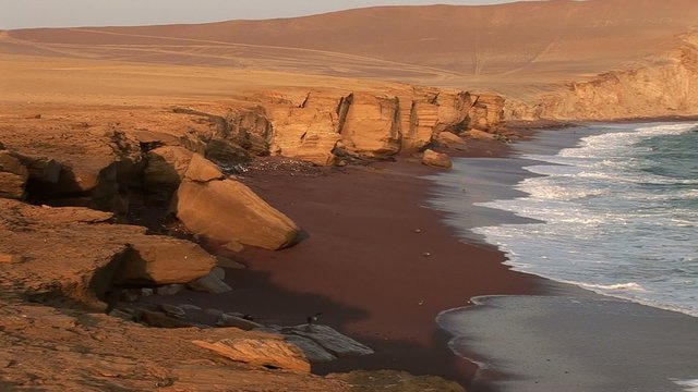 Red beach, Paracas National Park, Desert and Ocean, Peru 
