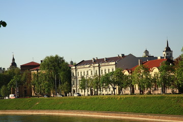 Buildings on the River Neris bank