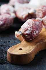Delicious italian salami on the table