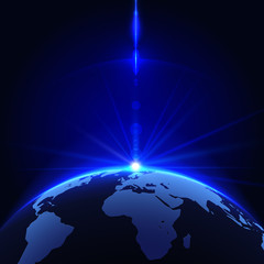 Rising Sun over the Earth Planet with Space Background for your