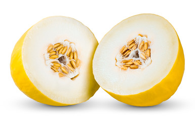 Fresh Juicy Honeydew melon Slices isolated on white background