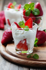Healthy breakfast with cottage cheese and strawberry