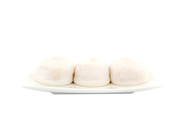 Fototapeta na wymiar Three White Mochi on white plate