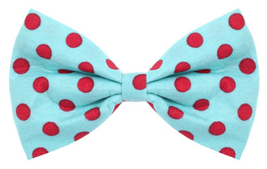 Hair bow tie turquoise blue with red dots - obrazy, fototapety, plakaty