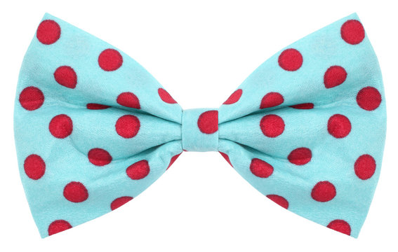 Hair Bow Tie Turquoise Blue With Red Dots