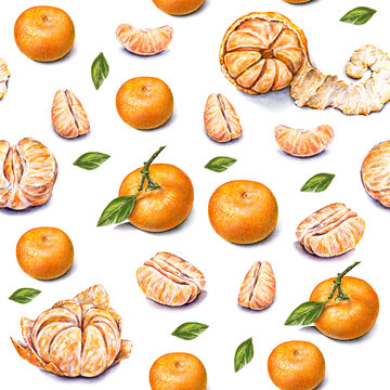 Tangerines. Tropical fruit. Healthy food. Seamless pattern
