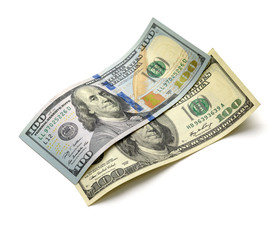  old and new hundred-dollar bill