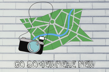 travel industry: camera and map illustration