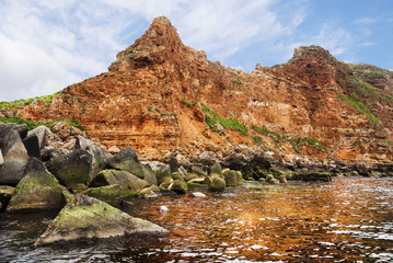 Red rocks at Bolata Beach in  Dobrudscha ,Bulgaria