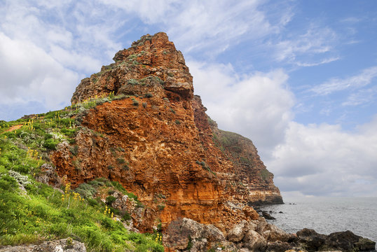 Red rocks at Bolata Beach in  Dobrudscha ,Bulgaria