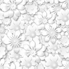 seamless pattern - white flowers with 3d effect