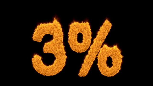 3 percent in flaming golden numerals