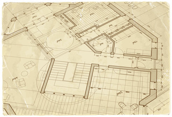 architecture blueprint - house plan & old paper texture
