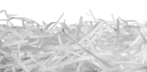 Strips of destroyed paper from shredder isolated on white