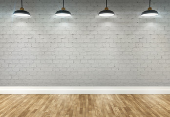 3d brick  room with ceiling lamps