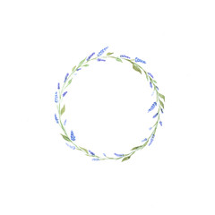 Hand drawn watercolor lavender wreath isolated