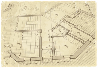 architecture blueprint - house plan & old paper texture