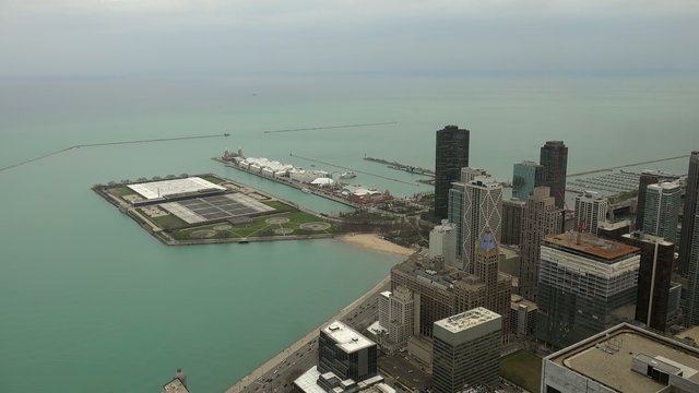 Aerial view of Navy Pier & surrounding area. Chicago.