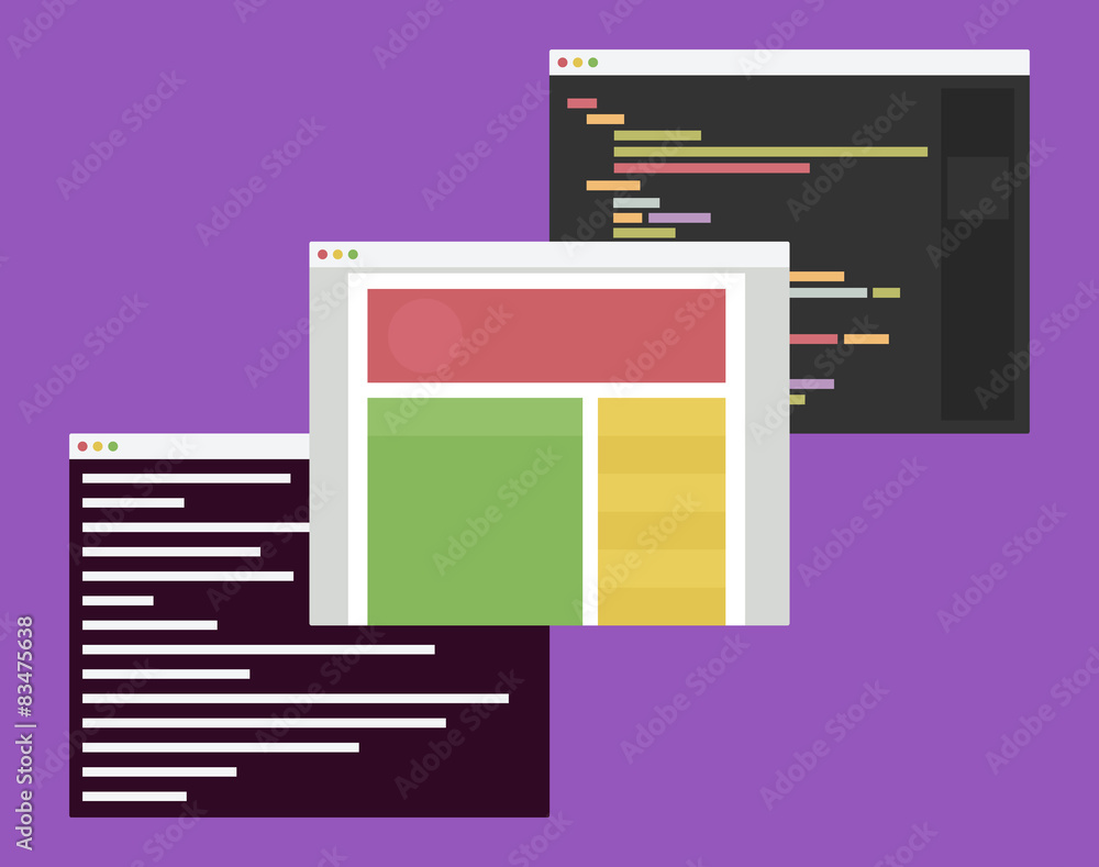 Poster flat design illustration of computer windows with web