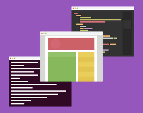 flat design illustration of computer windows with web