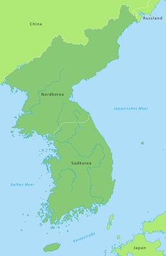 Korea - Karte in Grün (mit Beschriftung)