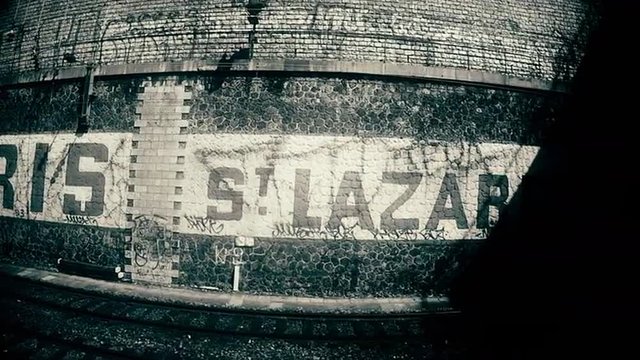 Train approaching Paris St. Lazare Station. Lateral view. Part of collection 01