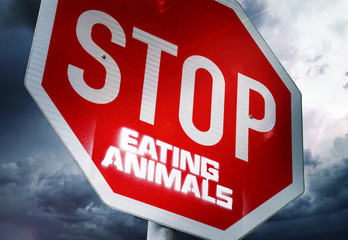 Stop Eating Animals Schild Tierschutzbewegung Vegetarismus